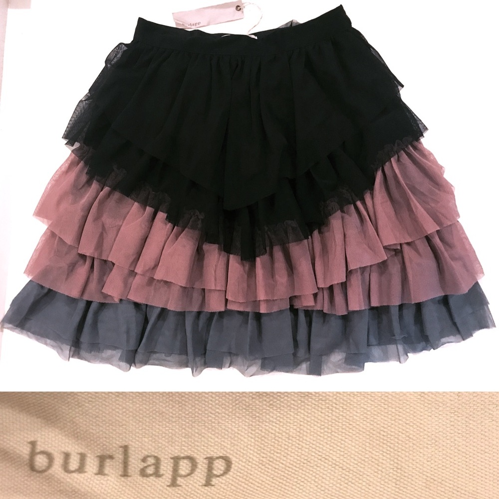 burlapp Black, Mauve & Slate Layered Tulle A-Line Skirt